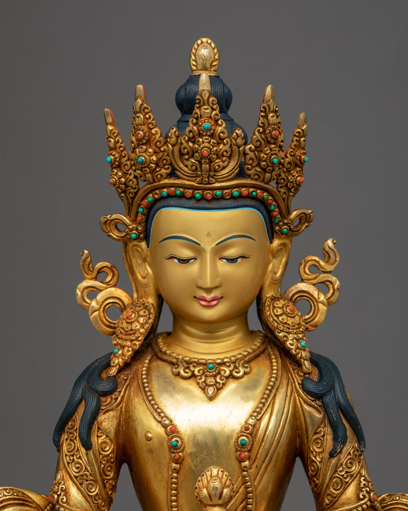 Amitayus Bodhisattva Statue | Tibetan Gold Gilded Art