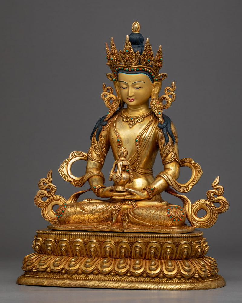 Amitayus Bodhisattva Statue | Tibetan Gold Gilded Art