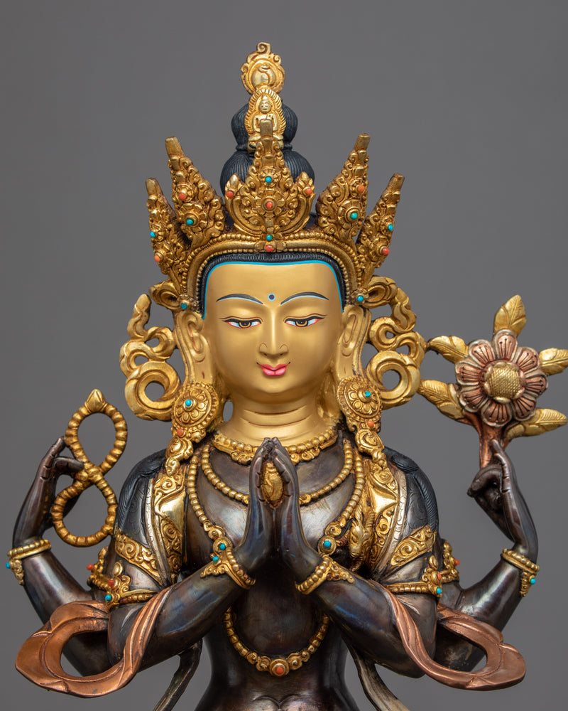 Chenrezig Avlokiteshvara Sculpture | Traditional Tibetan Art