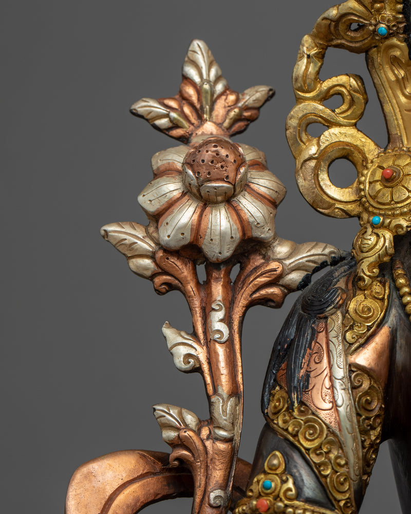 Gold Gilded Buddhist Art Tara Sculpture | Green Tara Art