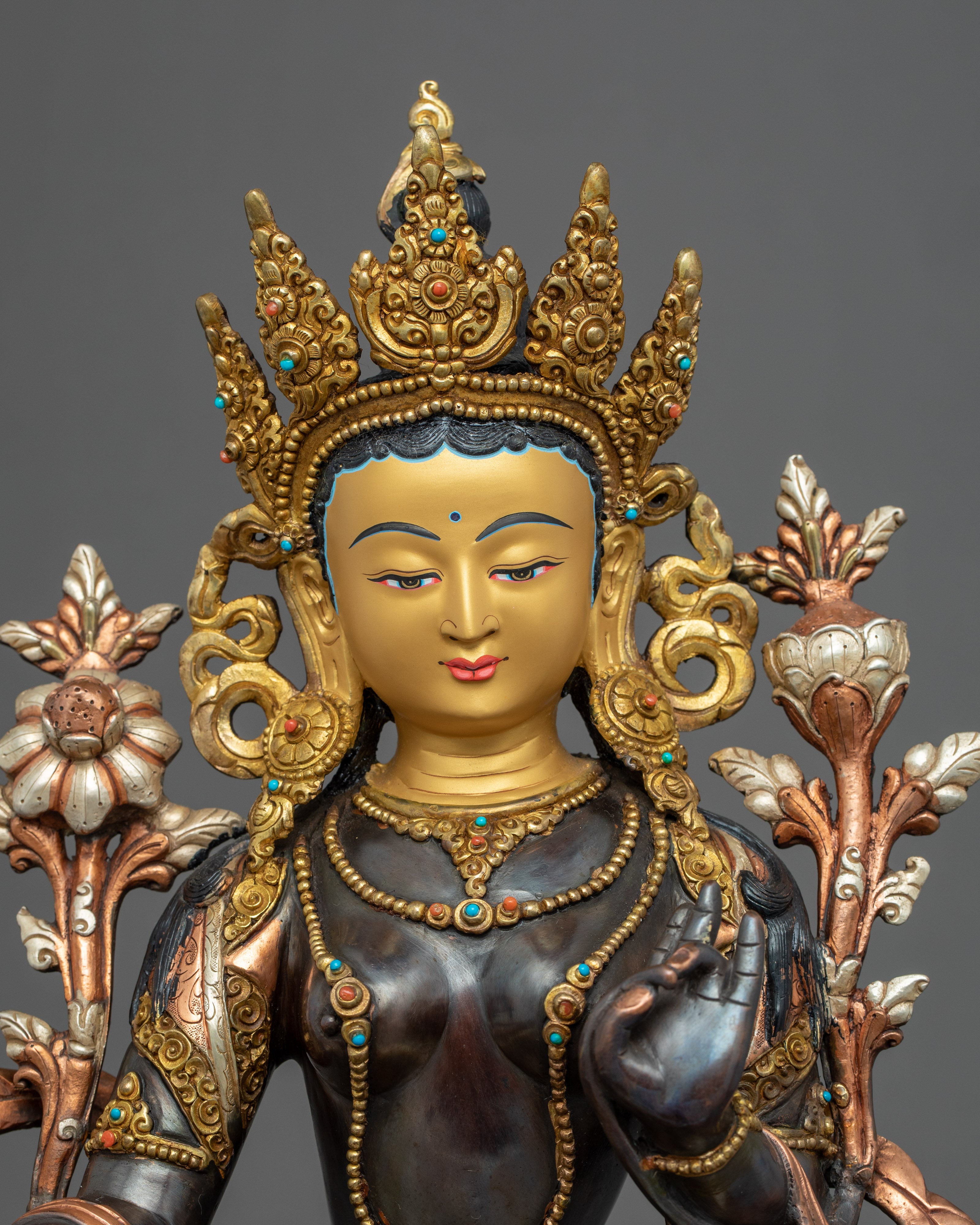 Gold Gilded Buddhist Art Tara Sculpture | Green Tara Art