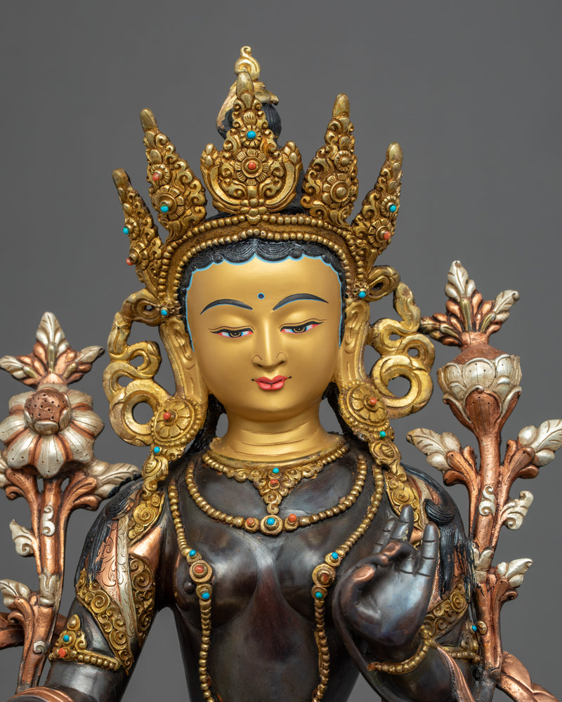 Gold Gilded Buddhist Art Tara Sculpture | Green Tara Art