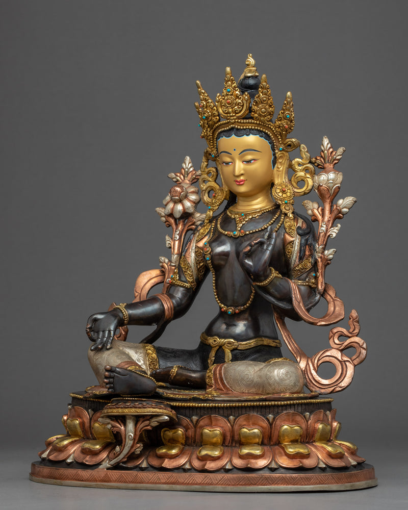 Gold Gilded Buddhist Art Tara Sculpture | Green Tara Art