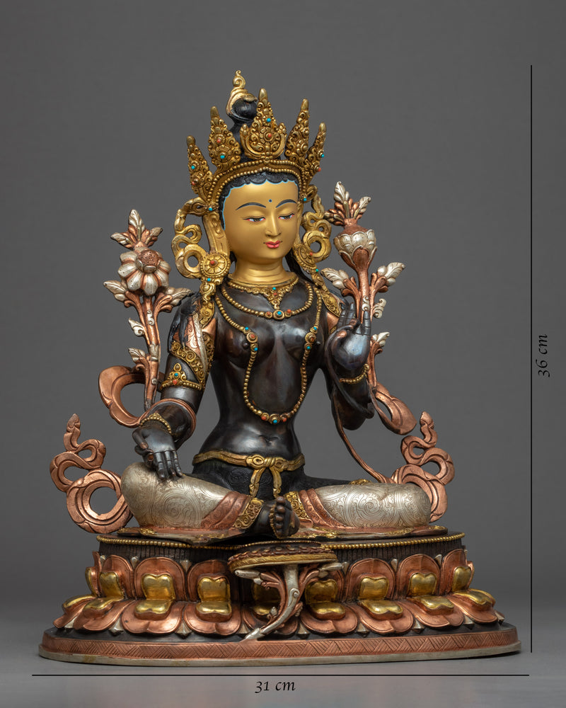 Gold Gilded Buddhist Art Tara Sculpture | Green Tara Art