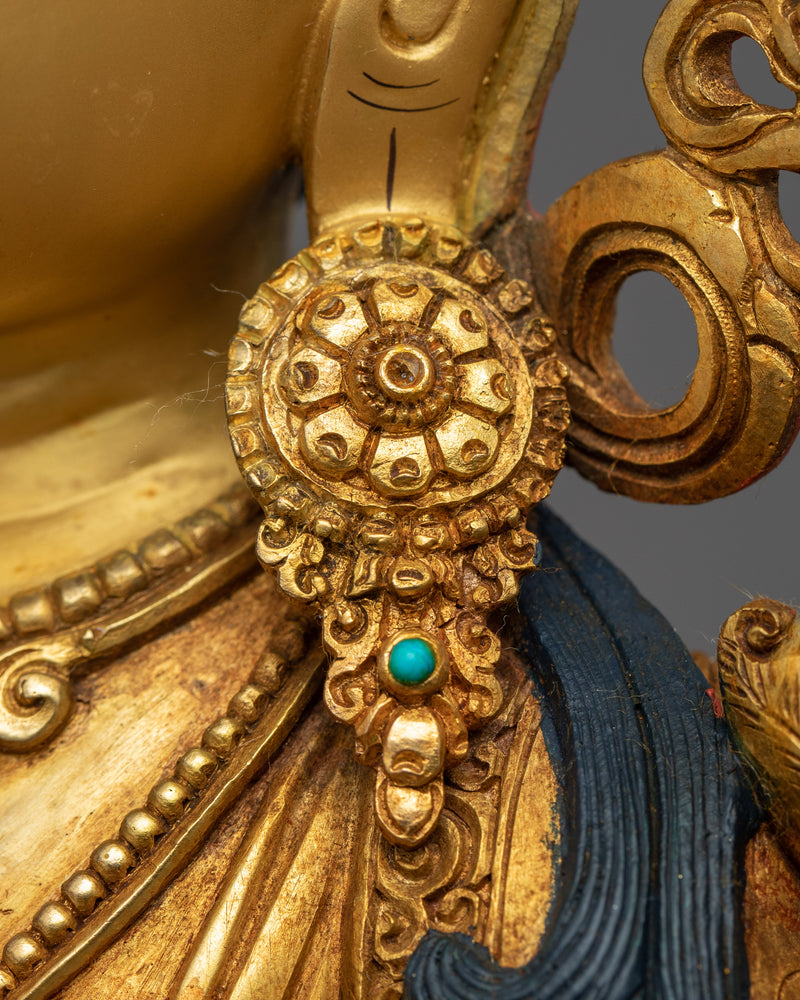 Bodhisattva Manjushri Gold Sculpture | Buddhist Wisdom Deity