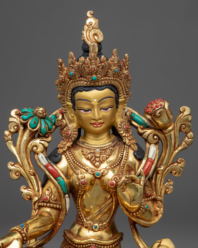 Green Tara Bodhisattva Sculpture  | Tibetan Handcrafted Art