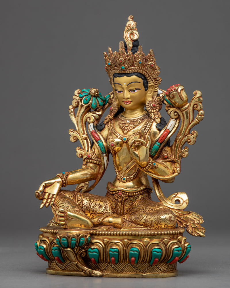 Green Tara Bodhisattva Sculpture  | Tibetan Handcrafted Art