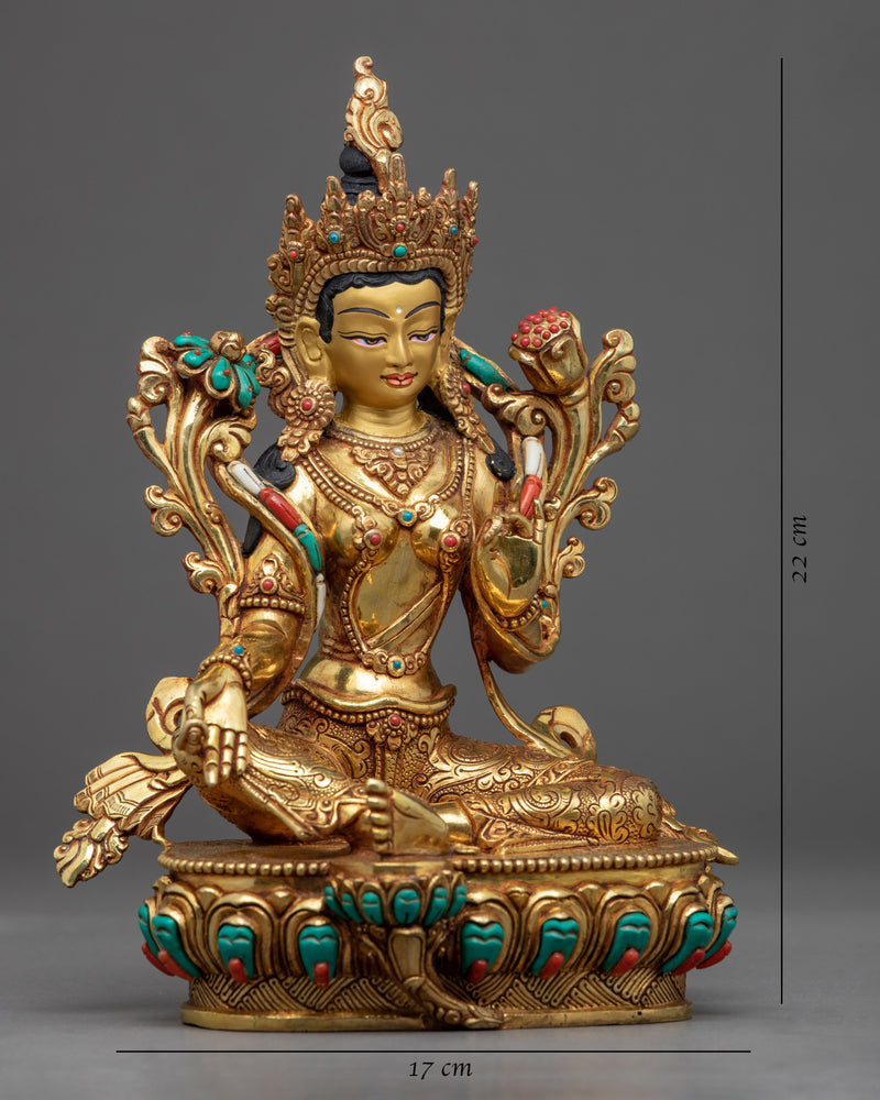 Green Tara Bodhisattva Sculpture  | Tibetan Handcrafted Art