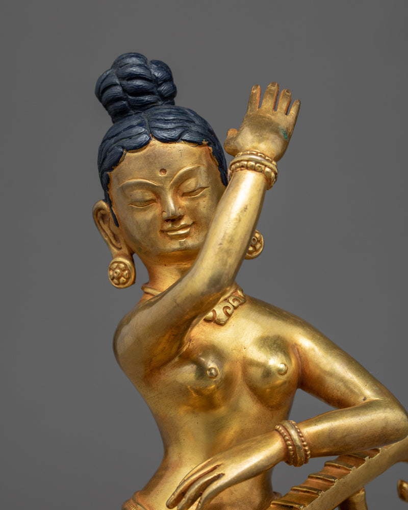 Goddess Saraswati Statue | Hand Carved Gold Gilded Statue