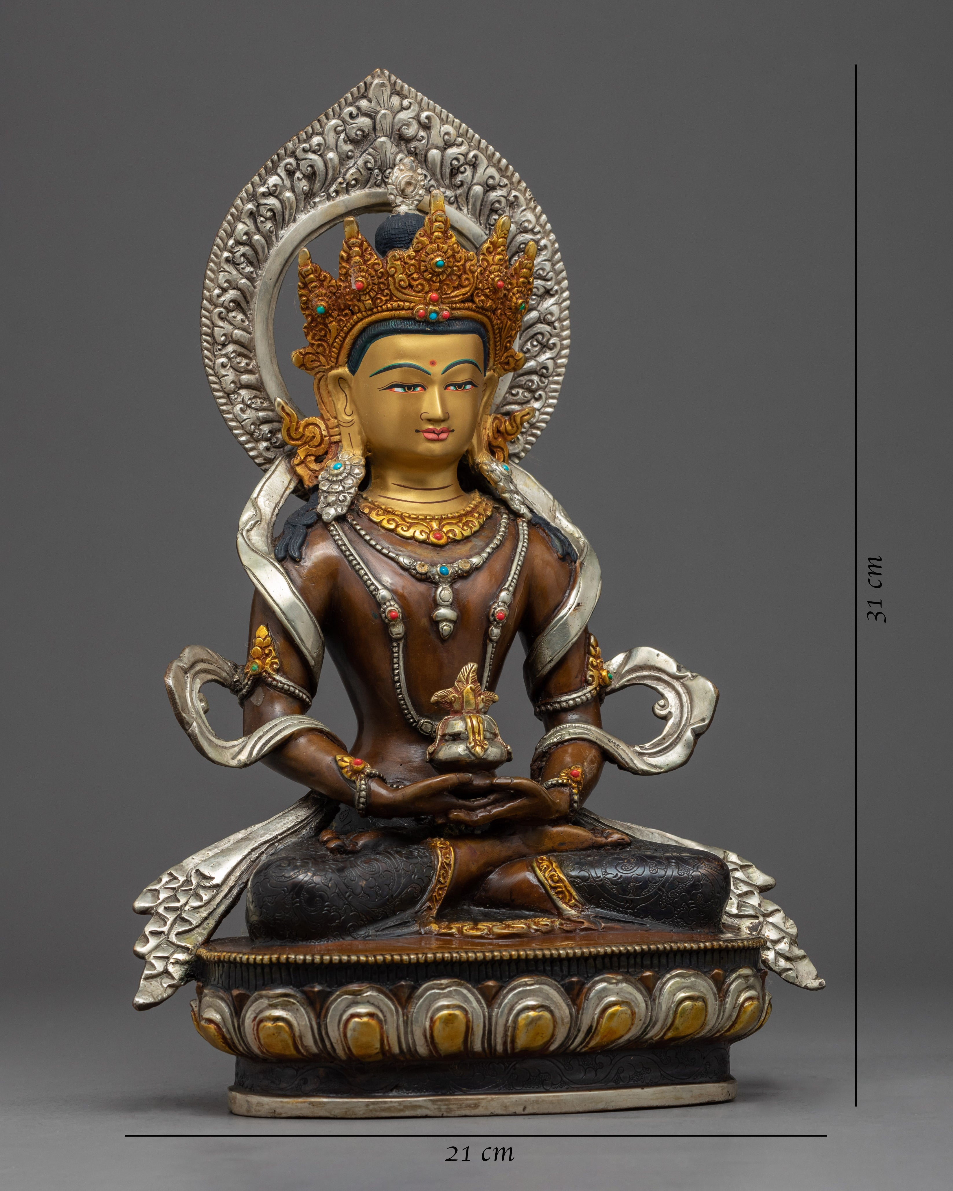 Amitayus Buddha Gold Statue | Traditional Bodhisattva Art