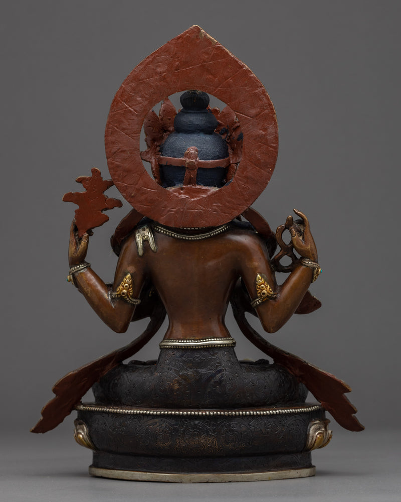 Four Armed Chenrezig Gold Sculpture | The Compassion Deity