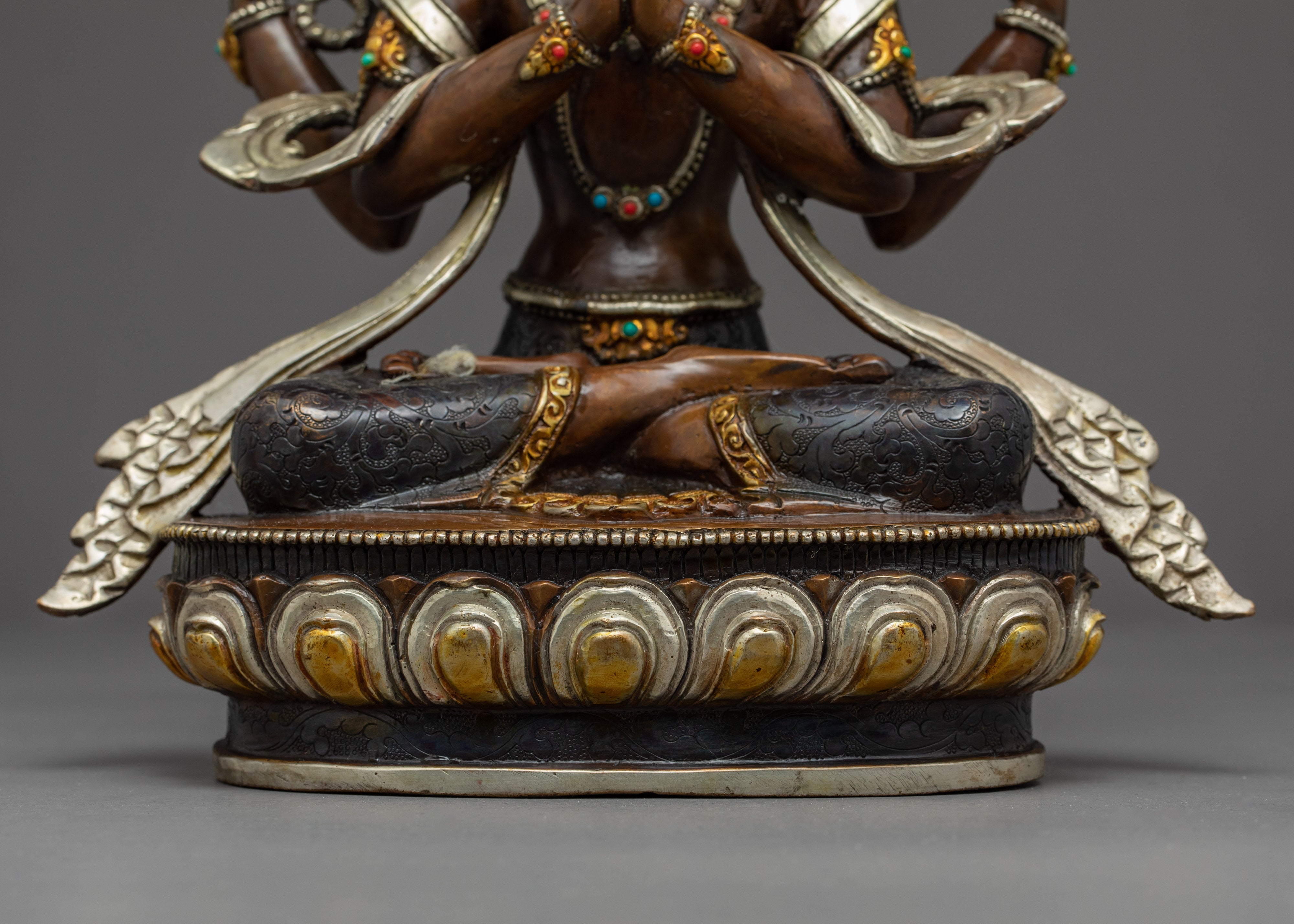 Four Armed Chenrezig Gold Sculpture | The Compassion Deity