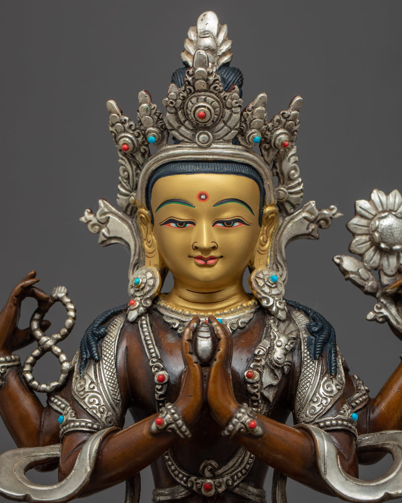 The Bodhisattva Avalokiteshvara Sculpture | Hand-Carved Himalayan Bodhisattva Chenrezig Art