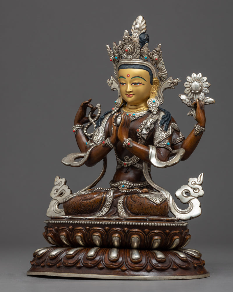 The Bodhisattva Avalokiteshvara Sculpture | Hand-Carved Himalayan Bodhisattva Chenrezig Art