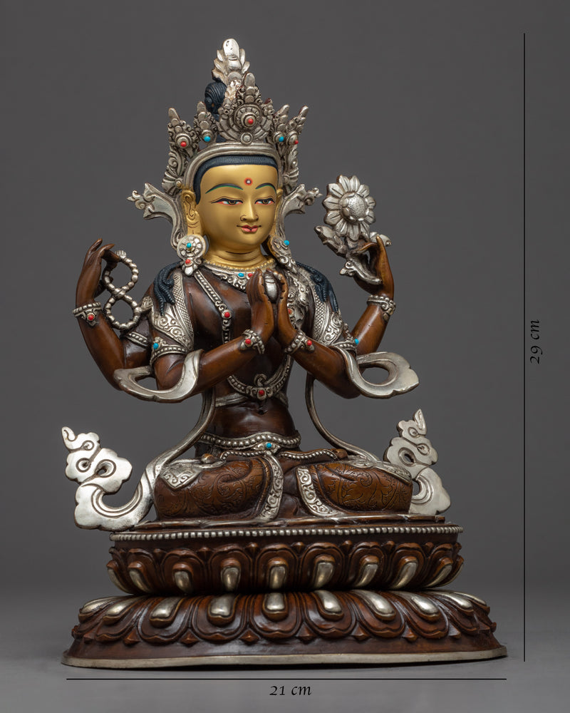 The Bodhisattva Avalokiteshvara Sculpture | Hand-Carved Himalayan Bodhisattva Chenrezig Art