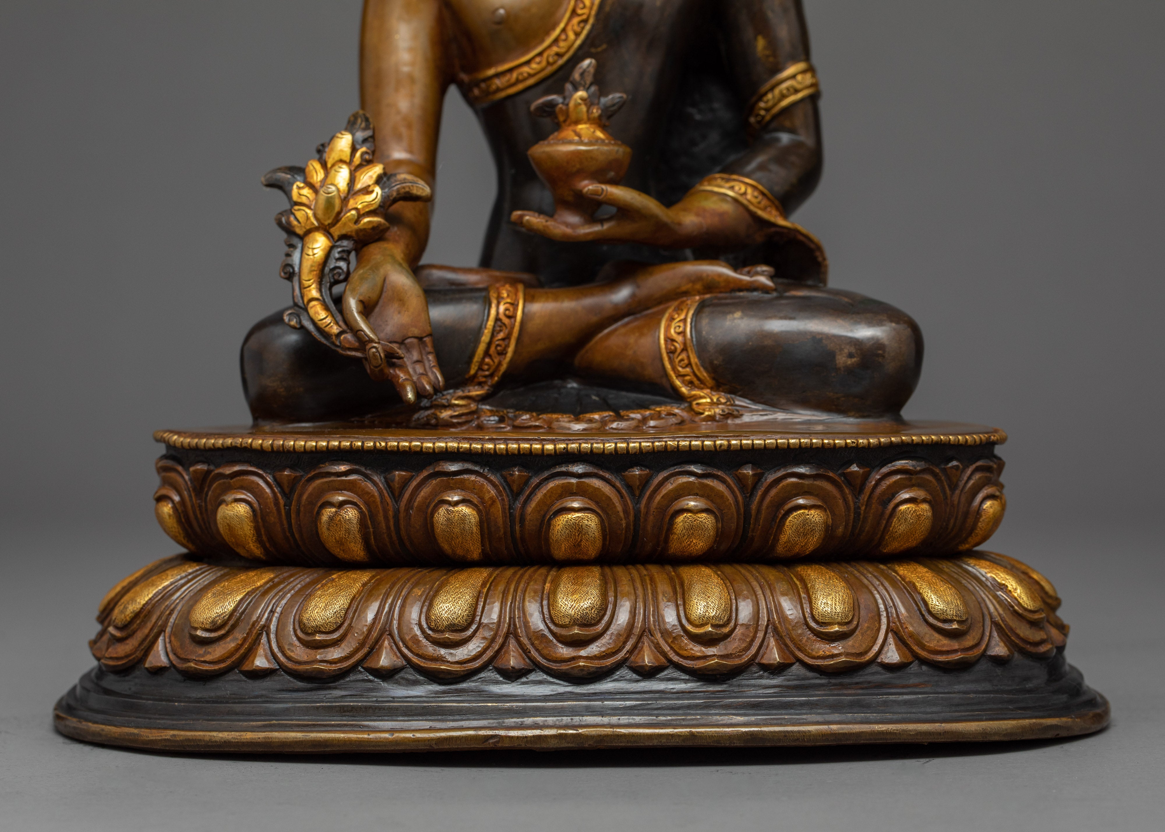 Medicine Buddha Gold Sculpture | Traditional Buddhist Art