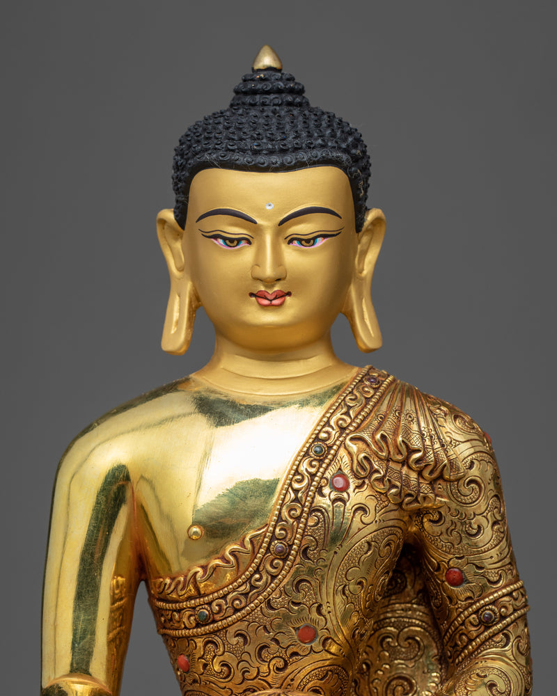 Shakyamuni Buddha Gold Statue | Traditional Himalayan Art