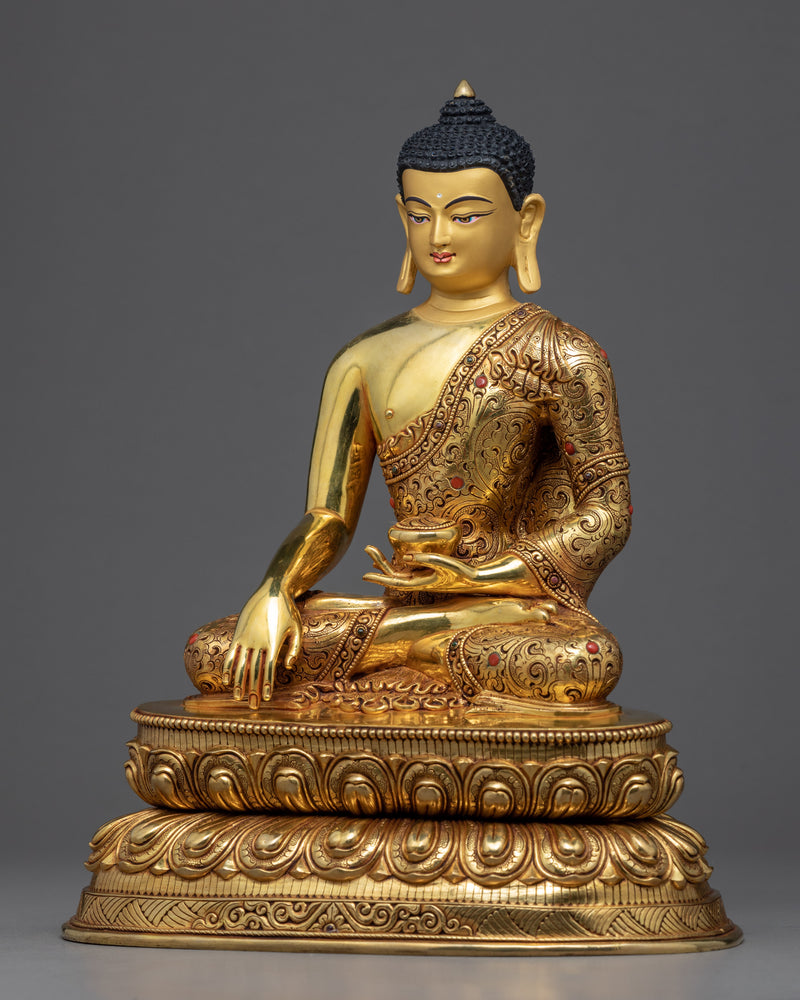 Shakyamuni Buddha Gold Statue | Traditional Himalayan Art