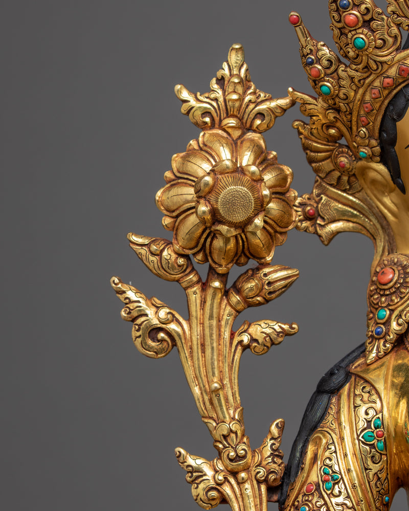 Green Tara Lotus Statue | Traditional Himalayan Mother Tara Art