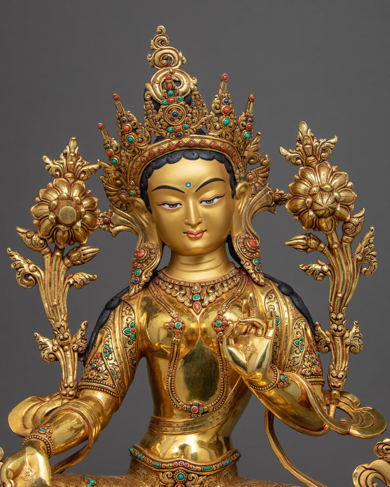 Green Tara Lotus Statue | Traditional Himalayan Mother Tara Art