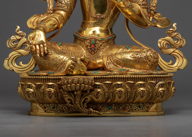 Green Tara Lotus Statue | Traditional Himalayan Mother Tara Art