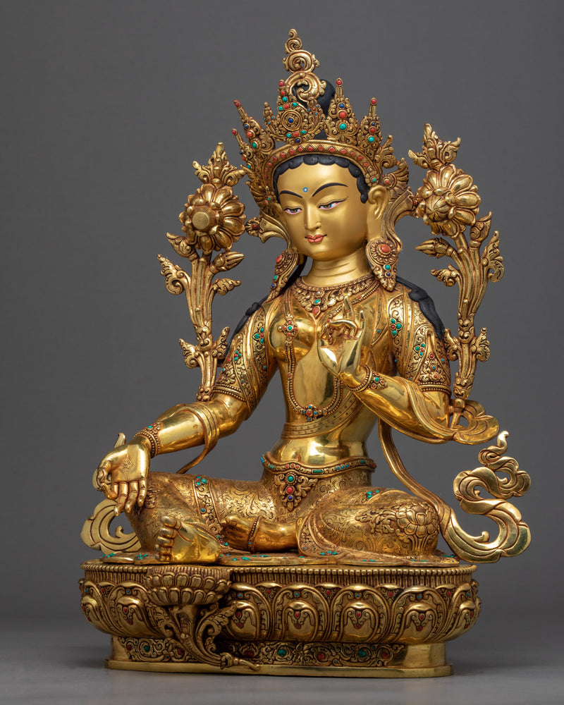 Green Tara Lotus Statue | Traditional Himalayan Mother Tara Art