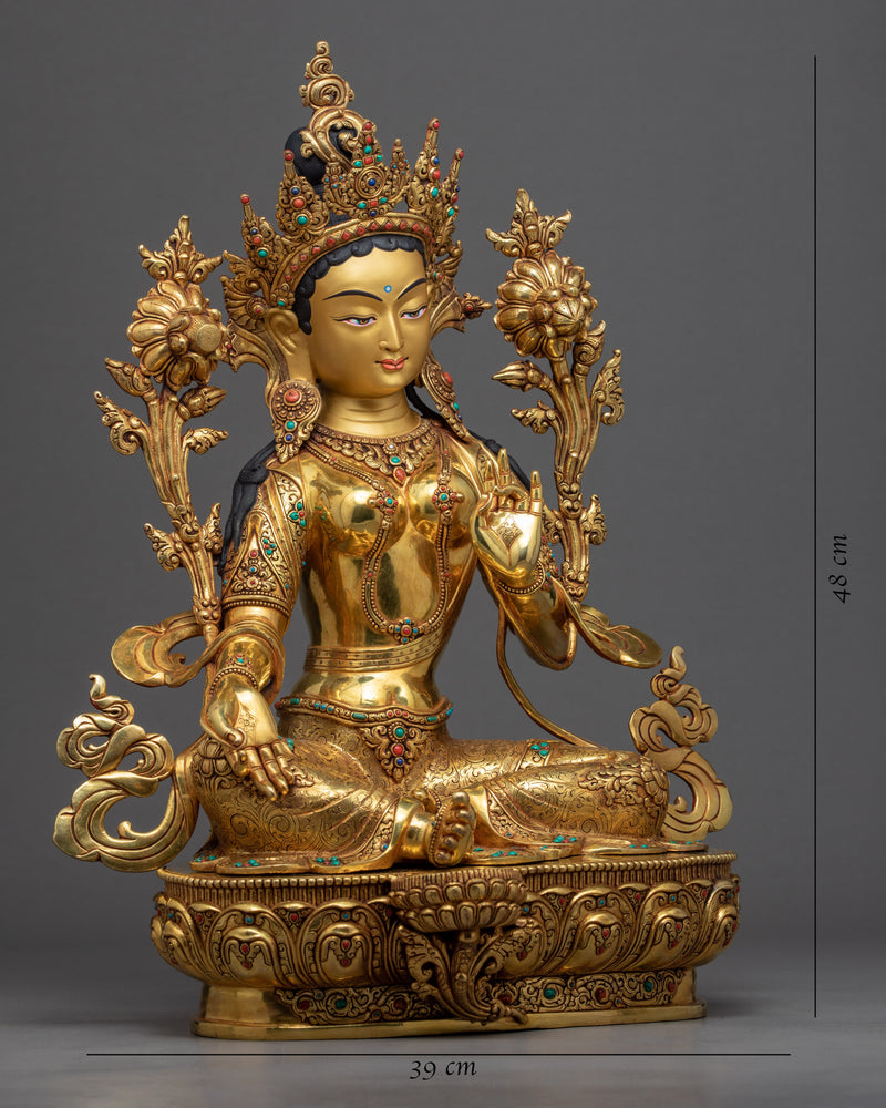 Green Tara Lotus Statue | Traditional Himalayan Mother Tara Art