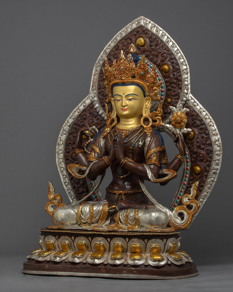 Bodhisattva Chenrezig Art Sculpture | Hand Carved Himalayan Art