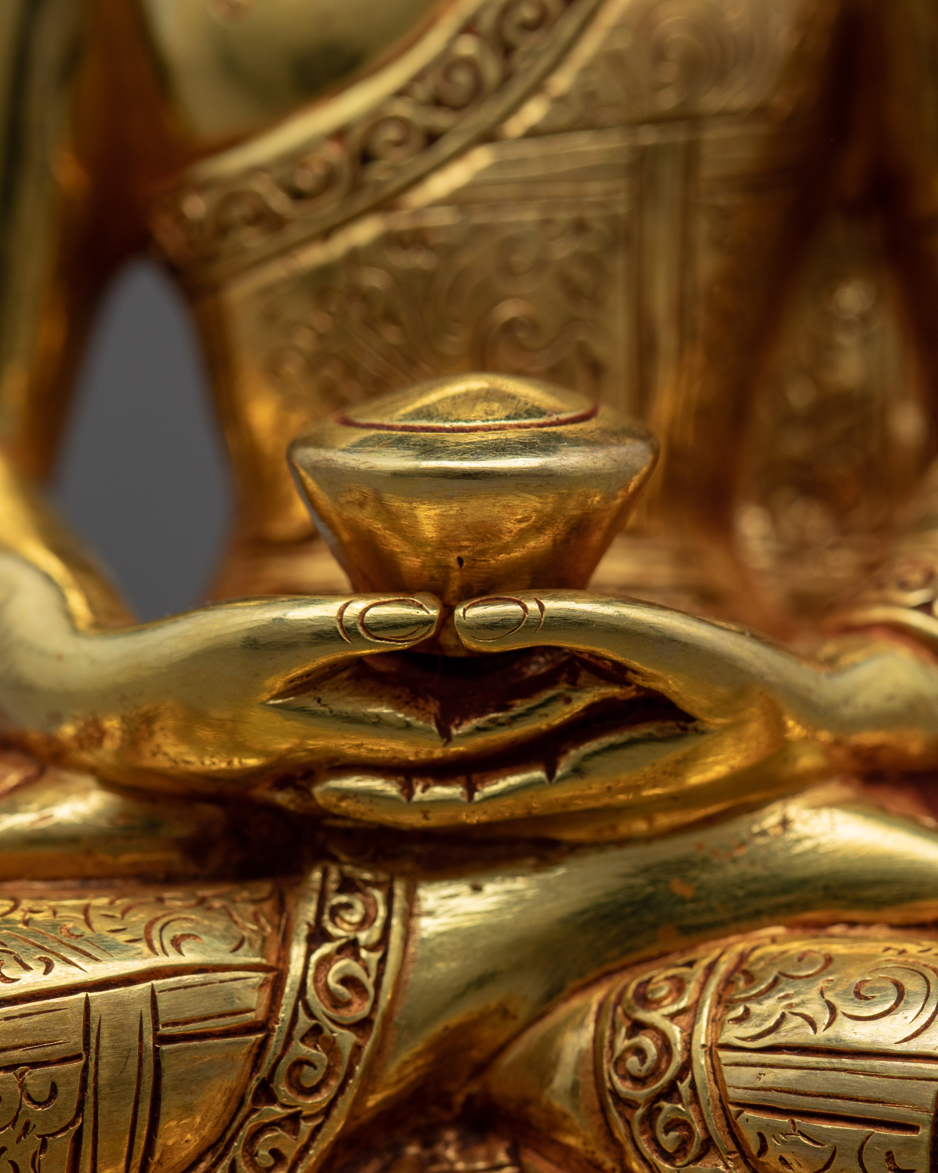 Amitabha Buddha Gold Sculpture | Hand Carved Gold Gilded Art