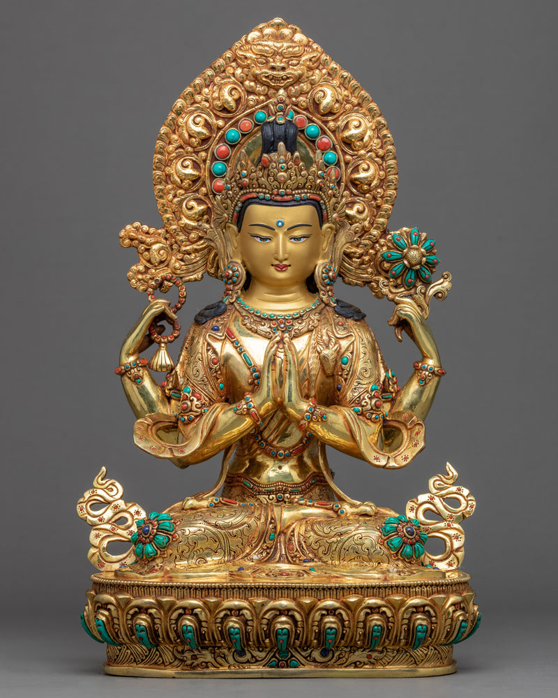 Bodhisattva Sculpture Altar Set | Traditionally Crafted Buddhist Statue Set