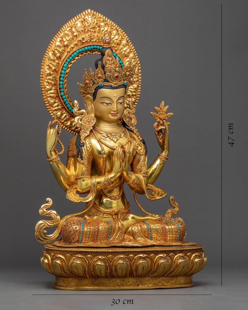 Chenrezig Gold Plated Sculpture | Bodhisattava of Compassion