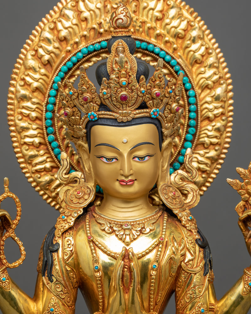 Chenrezig Gold Plated Sculpture | Bodhisattava of Compassion
