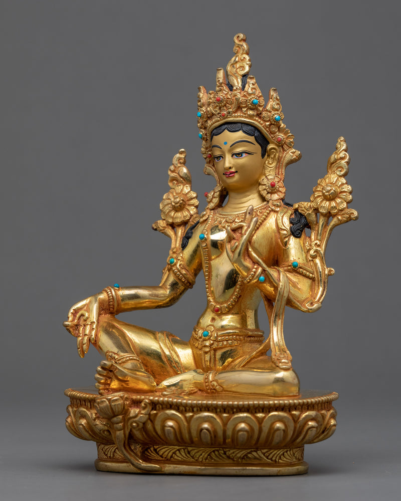 Gold Gilded Buddhist Art Tara Statue | Buddhist Mother of Compassion