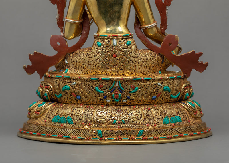 Green Tara Gold Gilded Sculpture | Mother Tara Statue