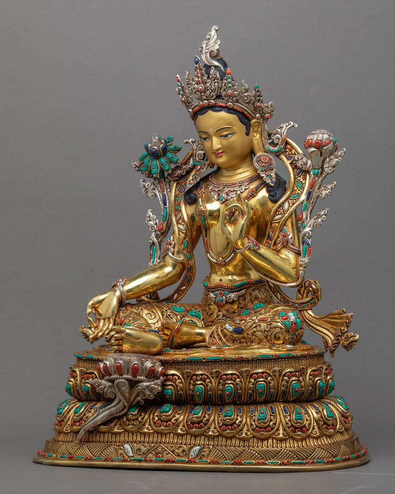 Green Tara Gold Gilded Sculpture | Mother Tara Statue