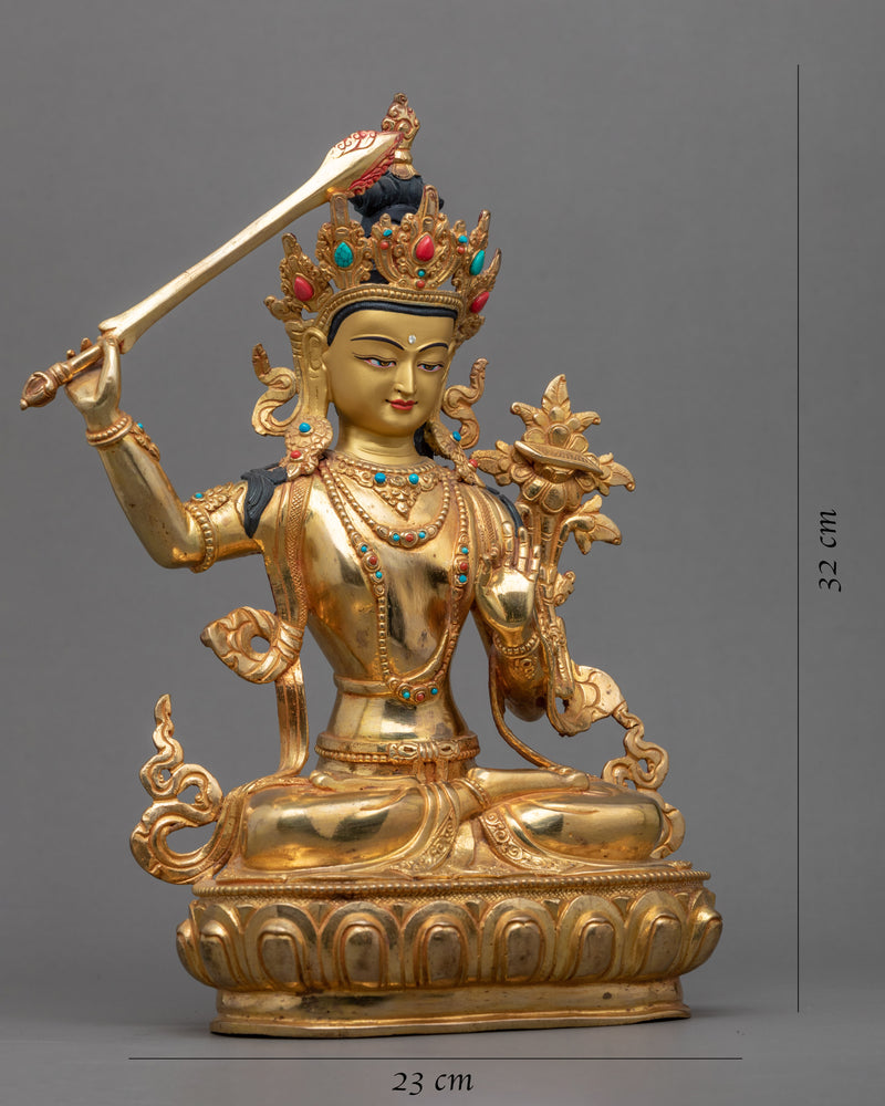 Bodhisattva Manjushri Deity Of Wisdom Statue | Traditionally Hand Carved Art