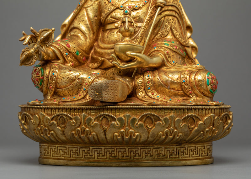 Guru Rinpoche Gold Sculpture | Traditional Padmasambhava Art
