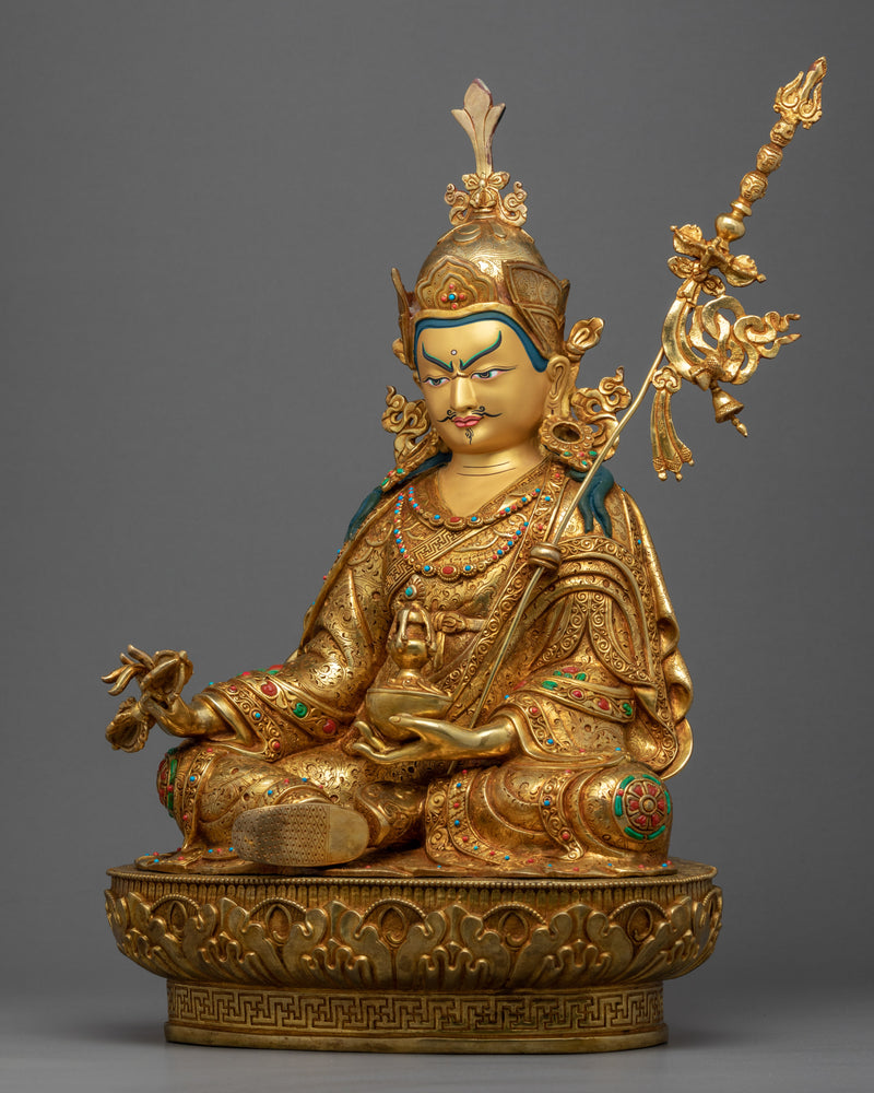 Guru Rinpoche Gold Sculpture | Traditional Padmasambhava Art