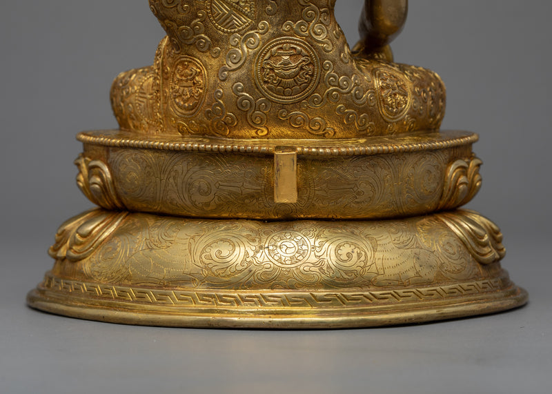 Crowned Shakyamuni Buddha Gold Sculpture | Traditional Himalayan Art