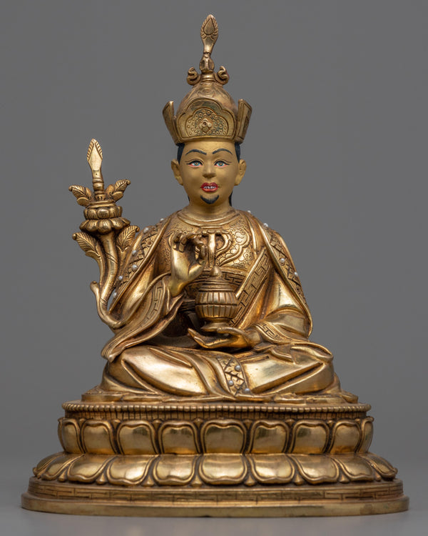 The 16th Karmapa Statue Gilded in Gold | Finely Carved Traditional Himalayan Art