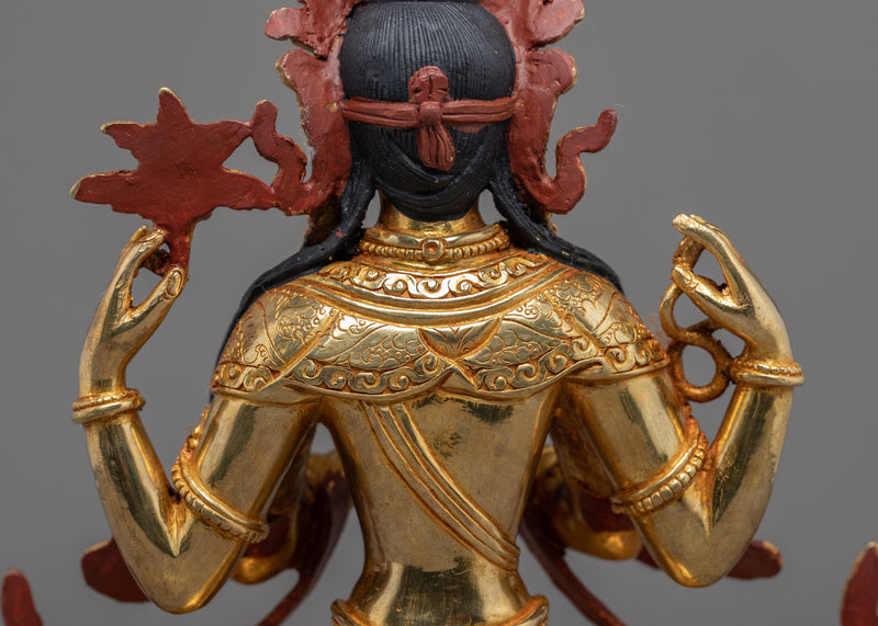 Four Armed Chenrezig Statue Himalayan Sculpture | Hand Crafted Gold Statue