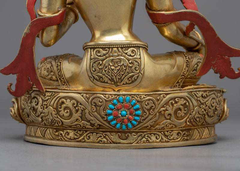Green Tara Gold Gilded Sculpture | Buddhist Mother Tara Art