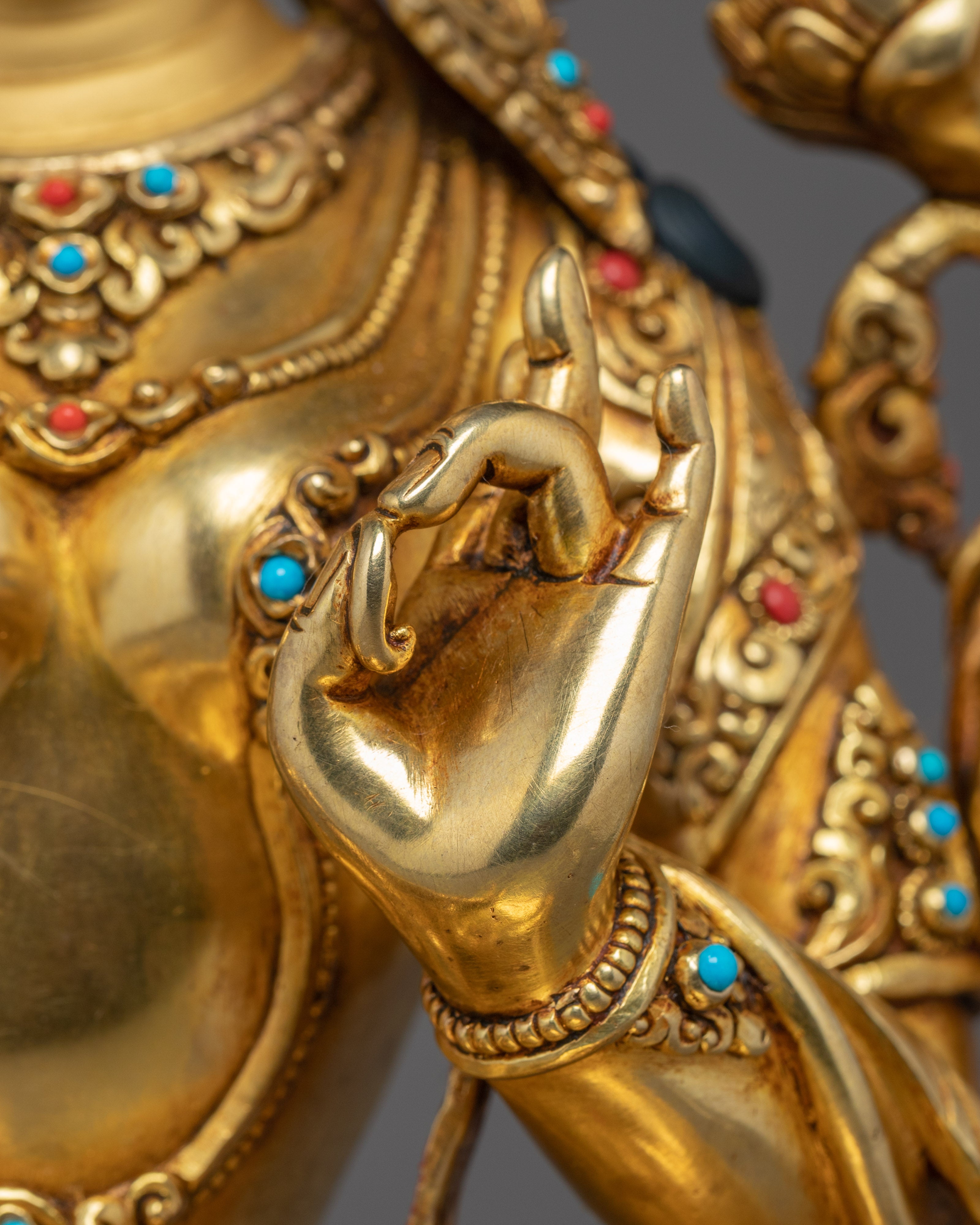 Green Tara Lotus Sculpture | Tibetan Handcrafted Art