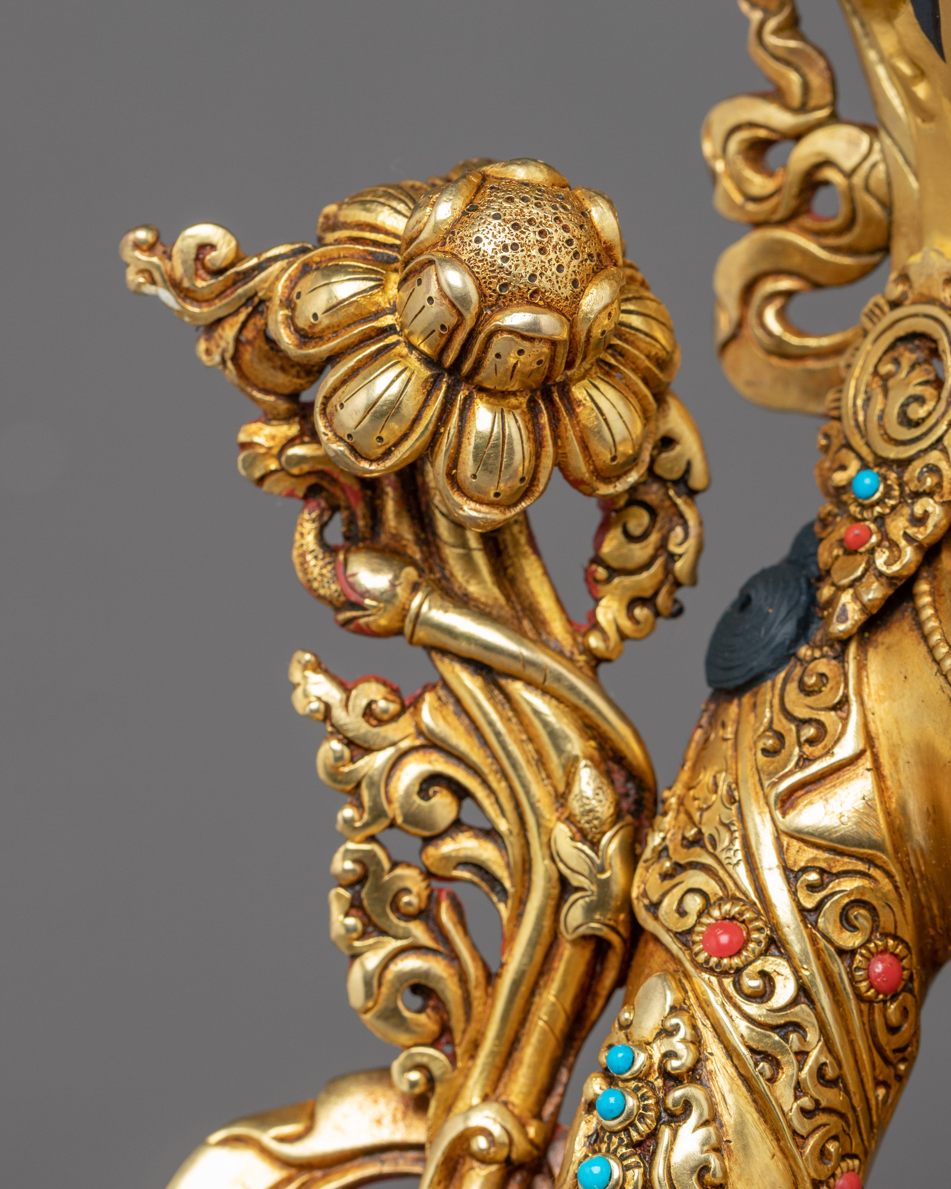 Green Tara Lotus Sculpture | Tibetan Handcrafted Art