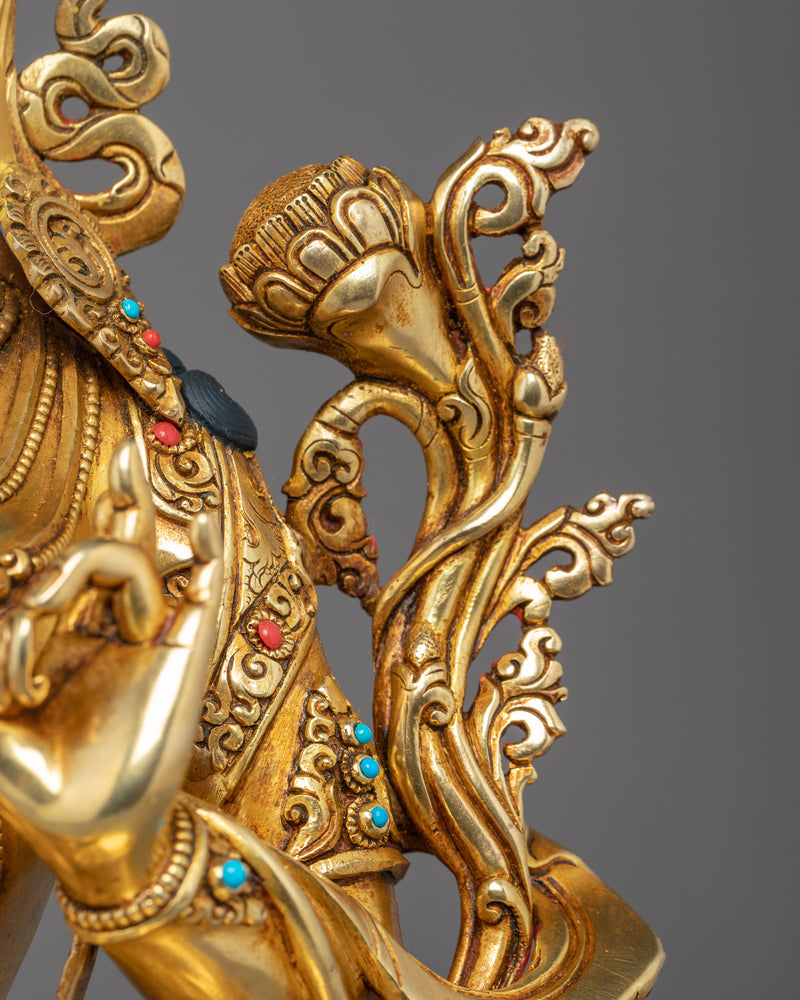 Green Tara Lotus Sculpture | Tibetan Handcrafted Art