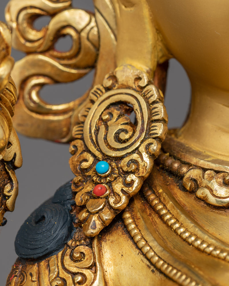 Green Tara Lotus Sculpture | Tibetan Handcrafted Art