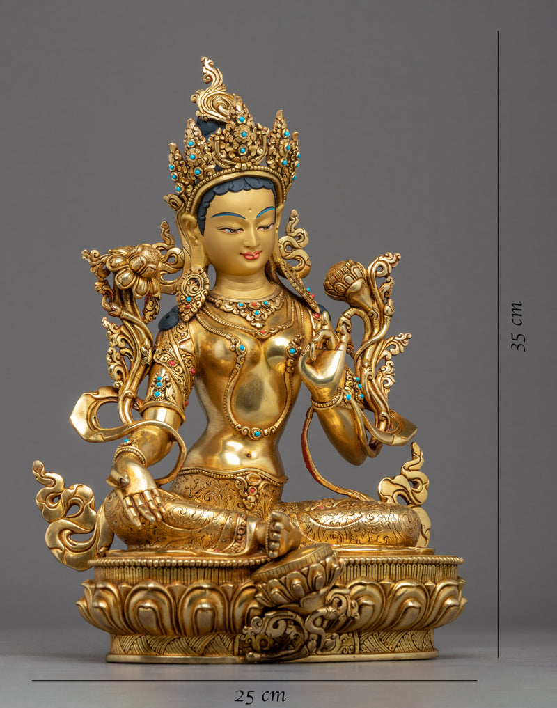 Green Tara Lotus Sculpture | Tibetan Handcrafted Art