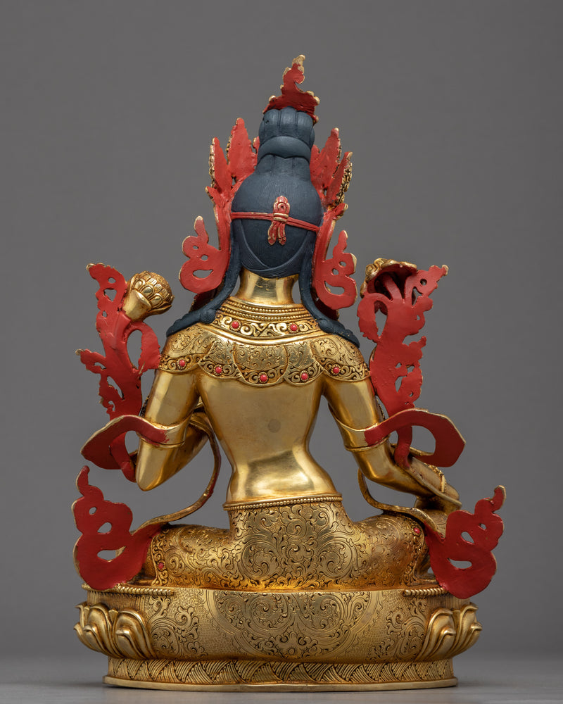 Green Tara Lotus Sculpture | Tibetan Handcrafted Art