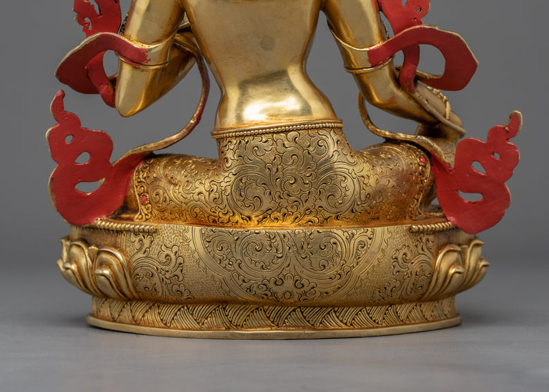 Green Tara Lotus Sculpture | Tibetan Handcrafted Art