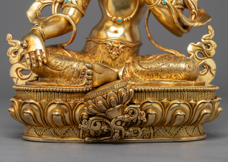 Green Tara Lotus Sculpture | Tibetan Handcrafted Art